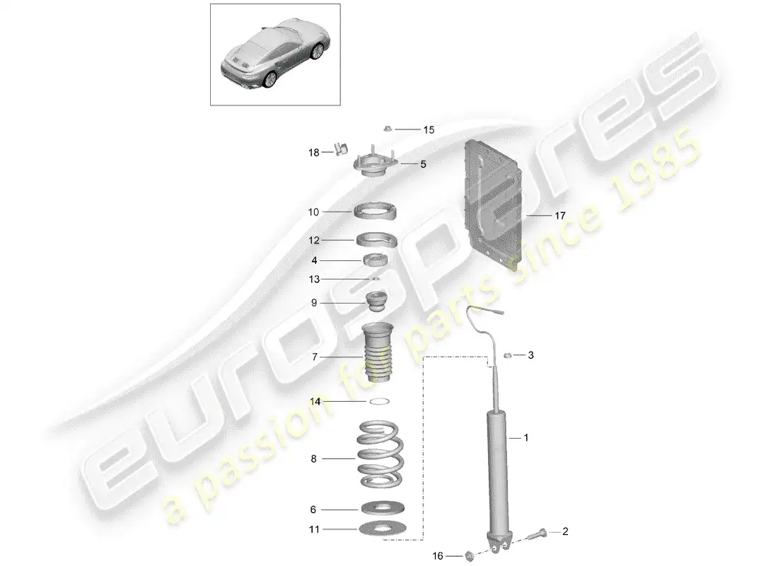 porsche 2016 (991-1 turbo) amortiguador diagrama de piezas