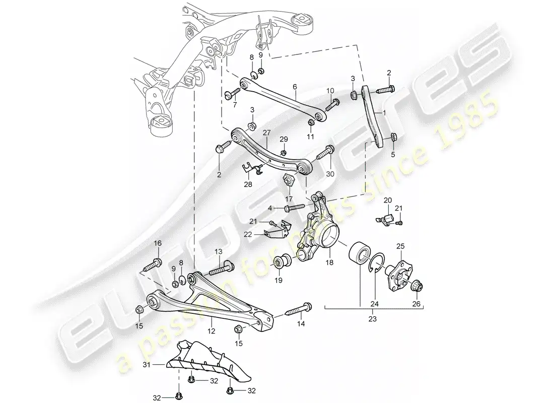 porsche 2003 (cayenne e1 9pa) eje posterior diagrama de piezas