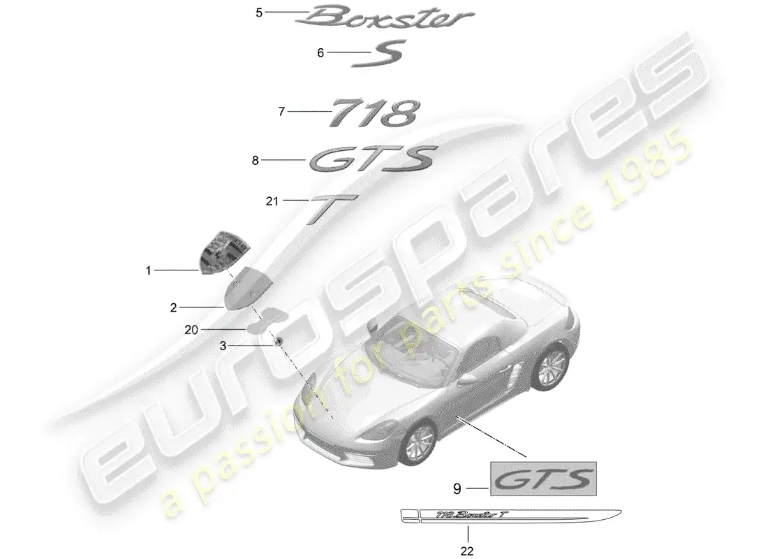 porsche 2017 (718 boxster) placas de identificación diagrama de piezas