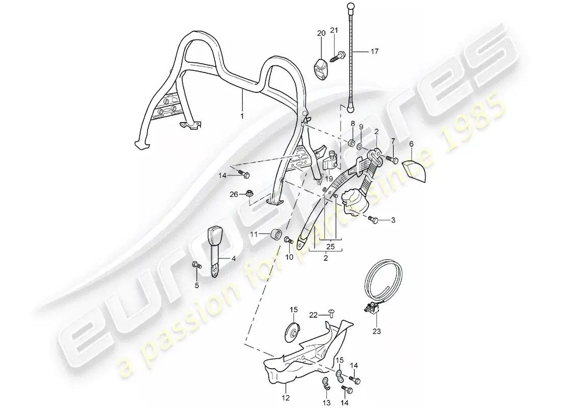 porsche 2001 (986 boxster) barra antivuelco diagrama de piezas