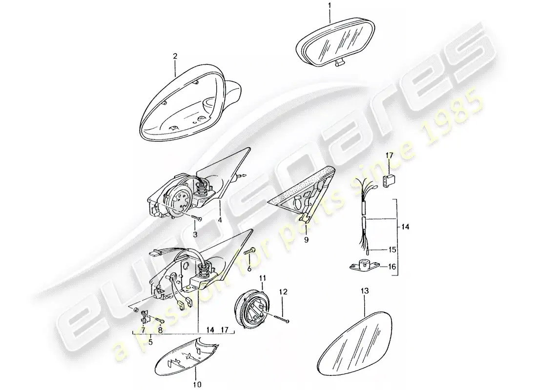 porsche 2003 (996 turbo / gt2) espejo retrovisor interior - espejo retrovisor diagrama de piezas