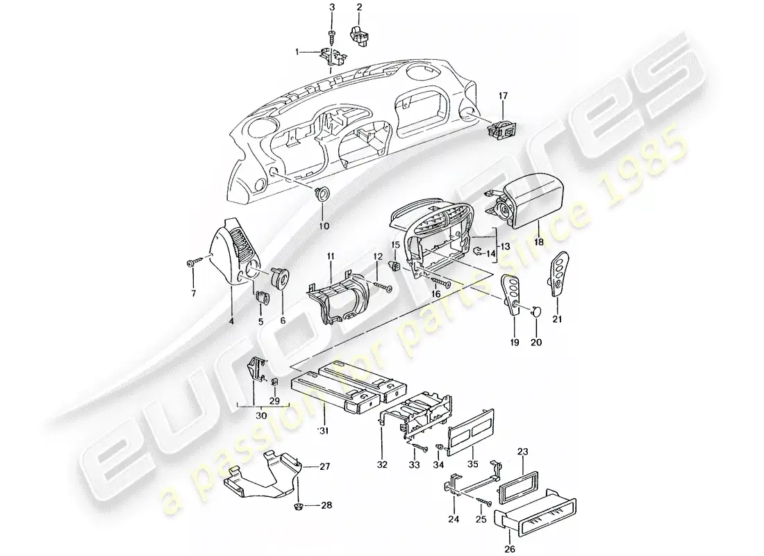 porsche 2003 (996 turbo / gt2) accesorios - embellecedor del panel de salpicadero diagrama de piezas