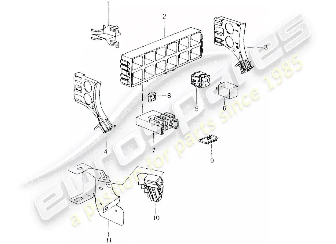porsche 2000 (986 boxster) caja de fusibles/placa de relés diagrama de piezas