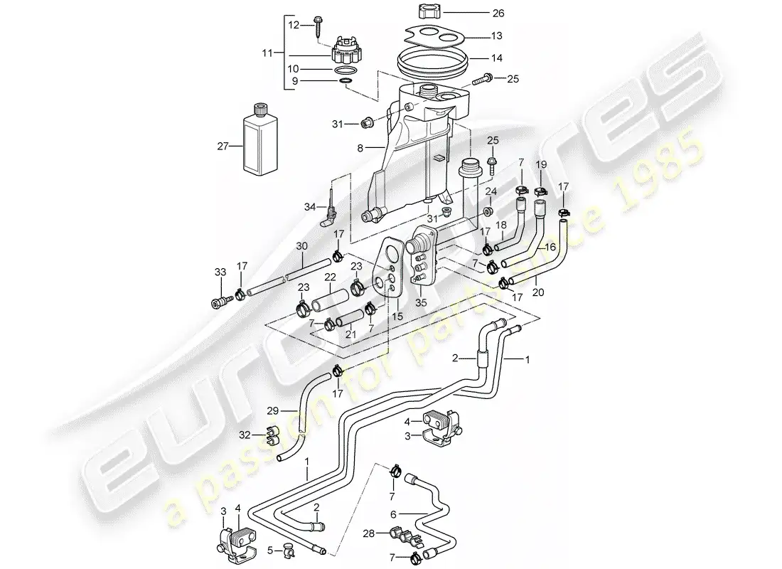 porsche 1999 (986 boxster) diagrama de piezas de refrigeración por agua