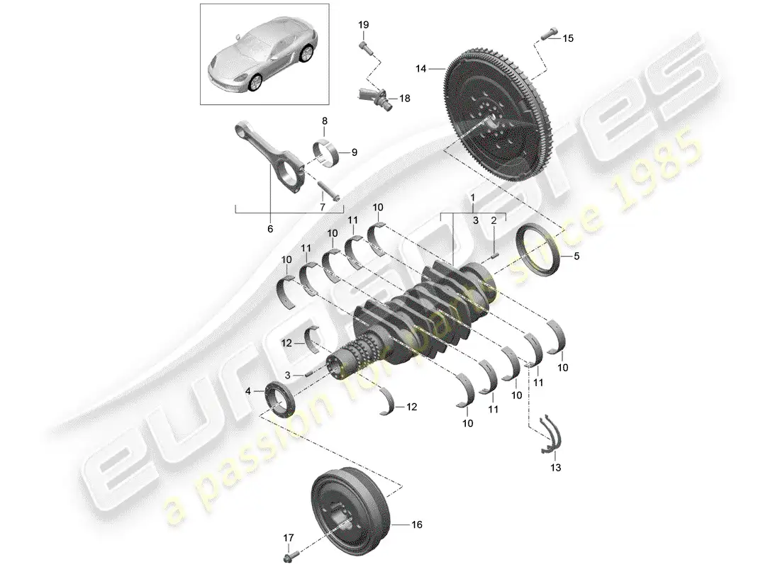 porsche 2018 (718 cayman) cigüeñal diagrama de piezas