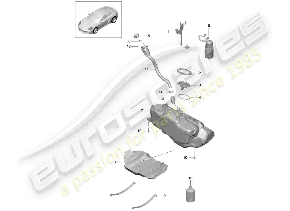 porsche 2018 (718 cayman) depósito de combustible diagrama de piezas