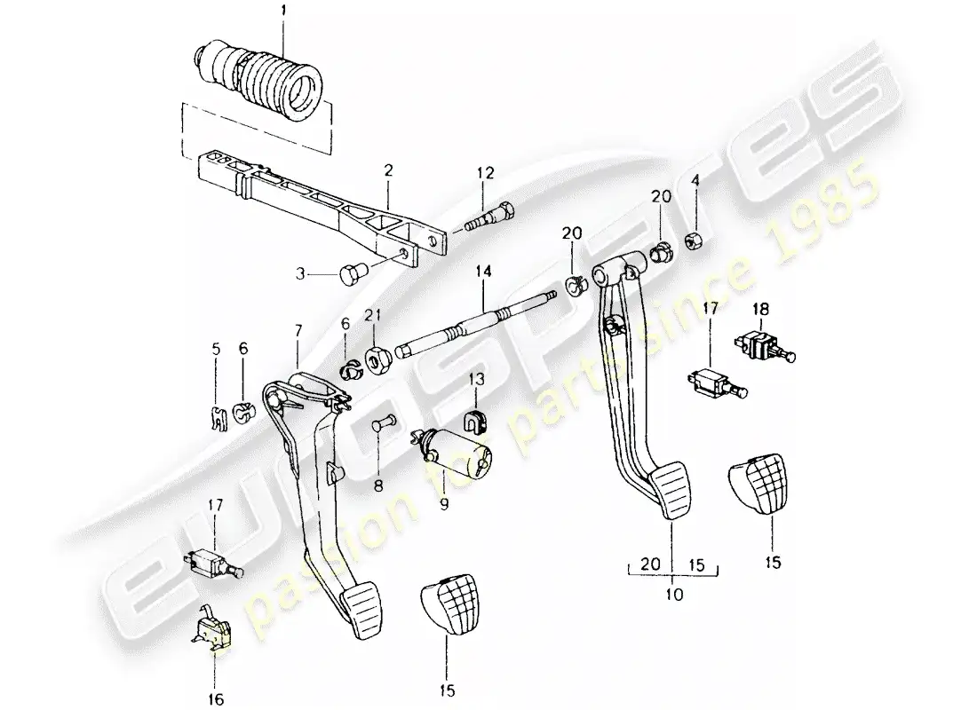 porsche 2001 (986 boxster) brake and acc. pedal assembly - d - mj 1998>> diagrama de piezas