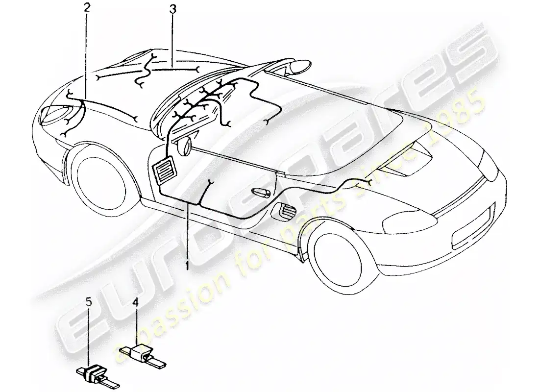porsche 1999 (986 boxster) mazo de cables - habitáculo - guantera - parte delantera - kit de reparación - sistema de freno antibloqueo -abs- - indicador de desgaste de pastillas de freno - eje delantero diagrama de piezas