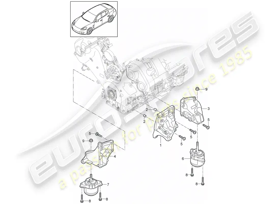 porsche 2016 (panamera 970) suspensión del motor diagrama de piezas