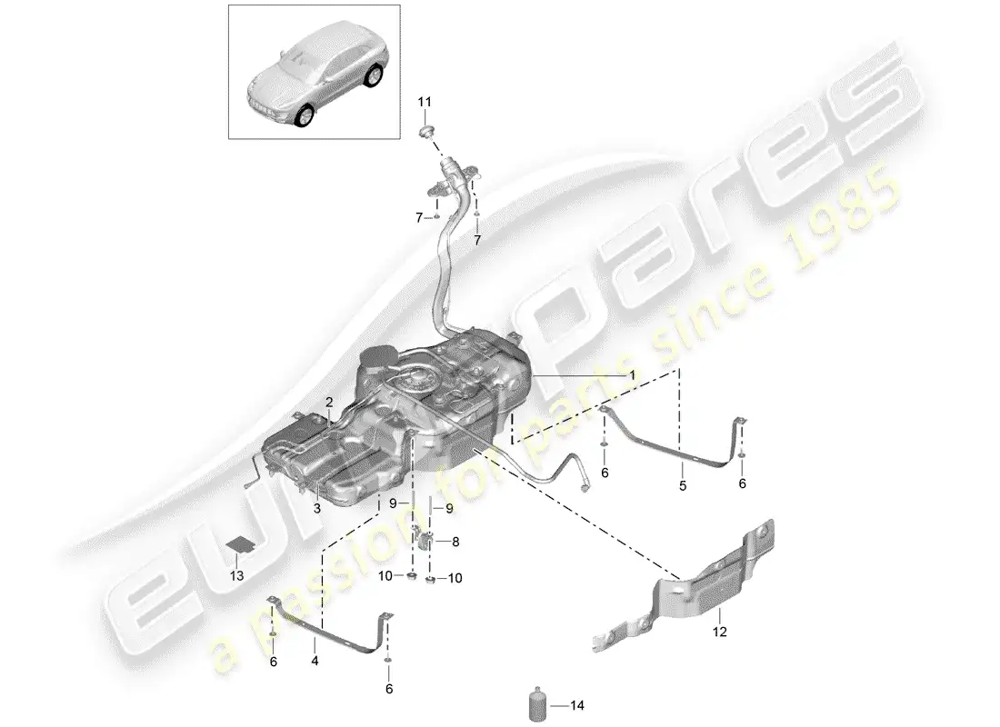 porsche 2017 (macan) depósito de combustible diagrama de piezas