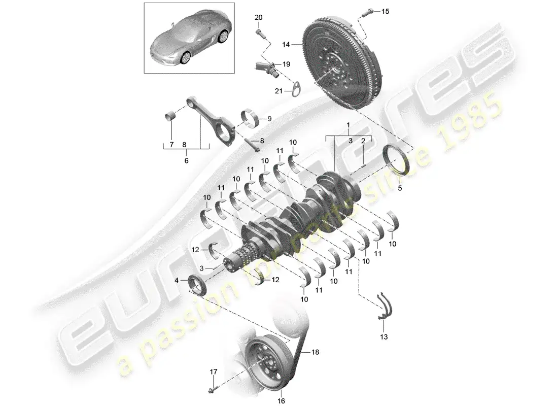 porsche 2016 (981 boxster spyder) cigüeñal diagrama de piezas