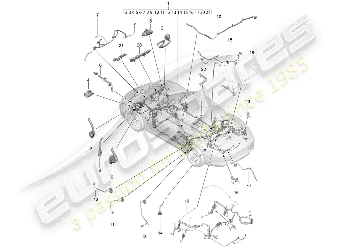 porsche 2012 (991-1) cableando arneses diagrama de piezas