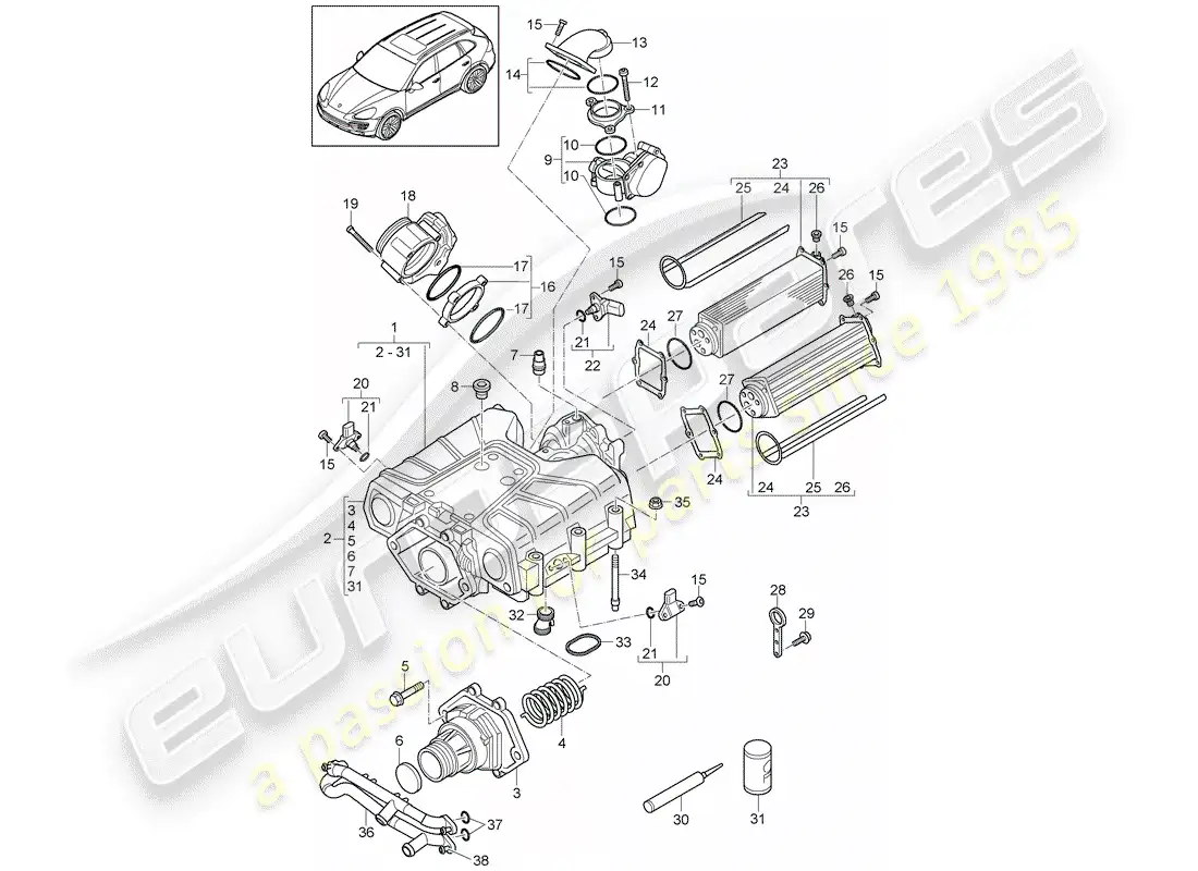 porsche 2013 (cayenne e2 92a) diagrama de piezas del compresor