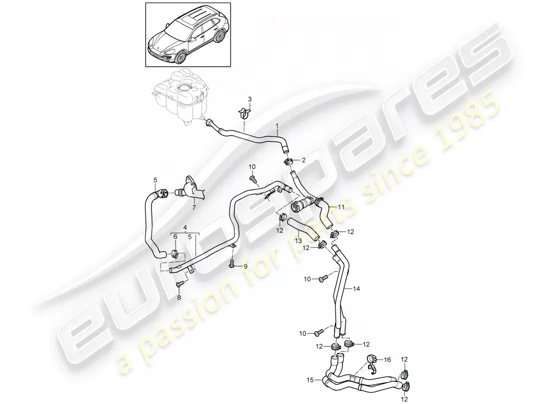 porsche 2013 (cayenne e2 92a) refrigeración por agua 4 diagrama de piezas