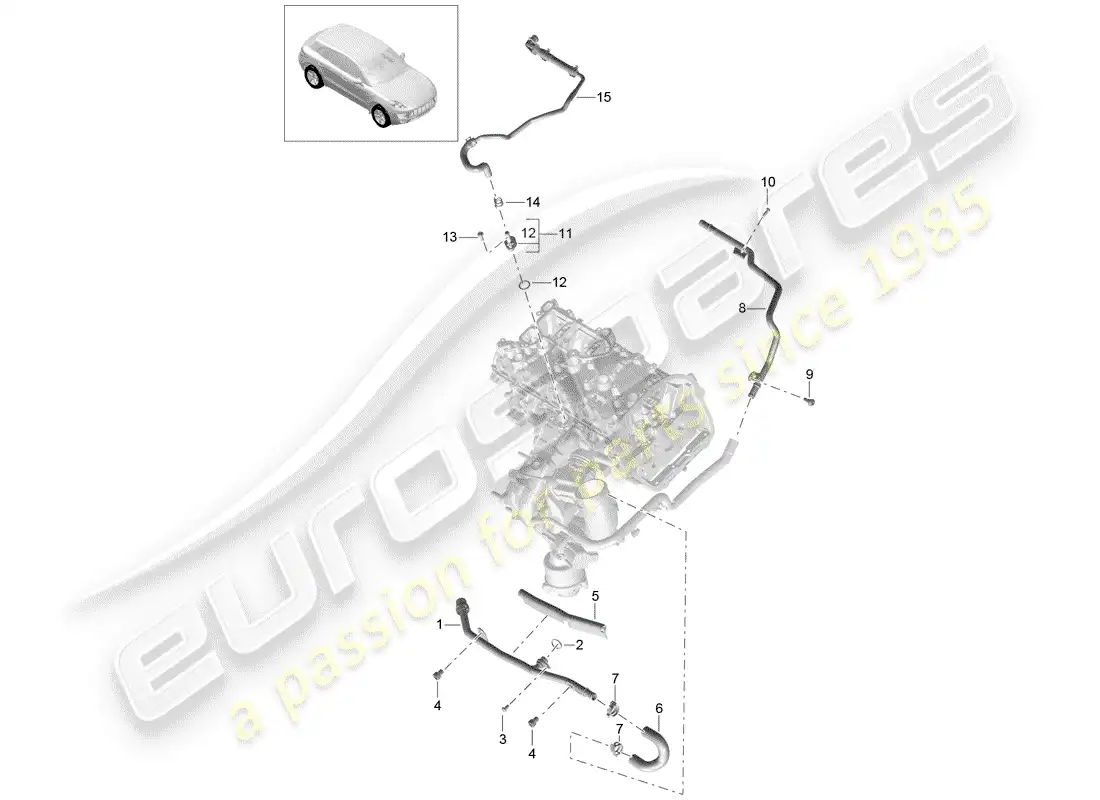 porsche 2018 (macan) diagrama de piezas de refrigeración por agua