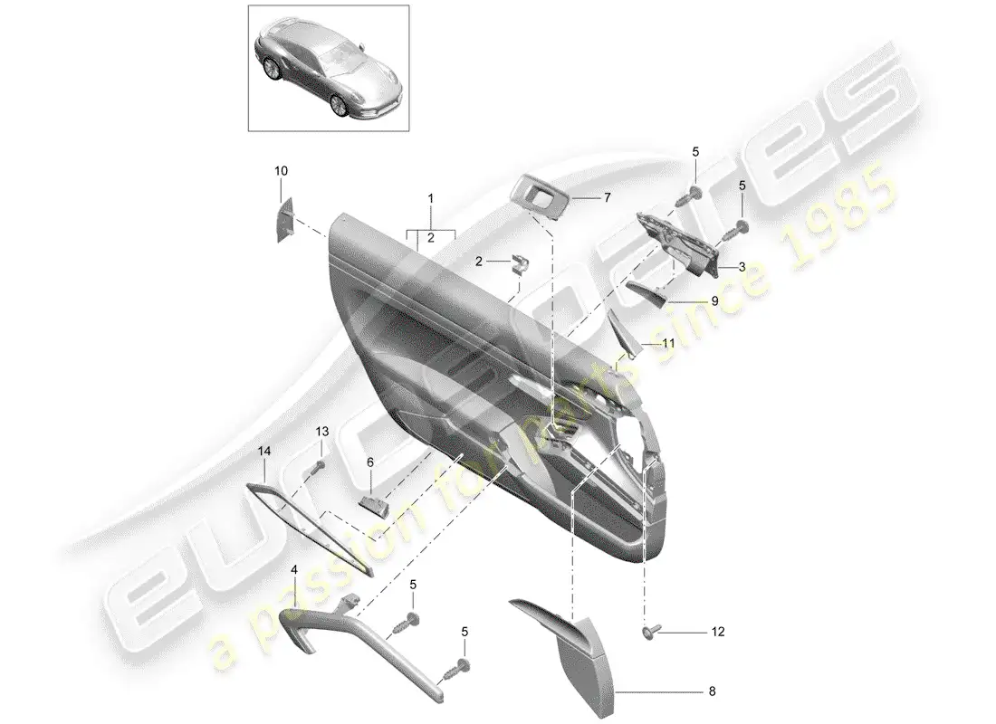 porsche 2017 (991-2 turbo) panel de la puerta diagrama de piezas