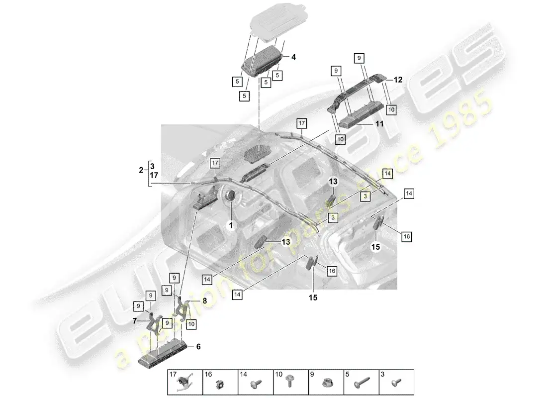 porsche 2018 (cayenne e3 9ya/9yb) bolsa de aire diagrama de piezas
