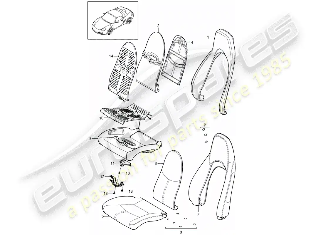 porsche 2012 (987 boxster) parte de espuma diagrama de piezas