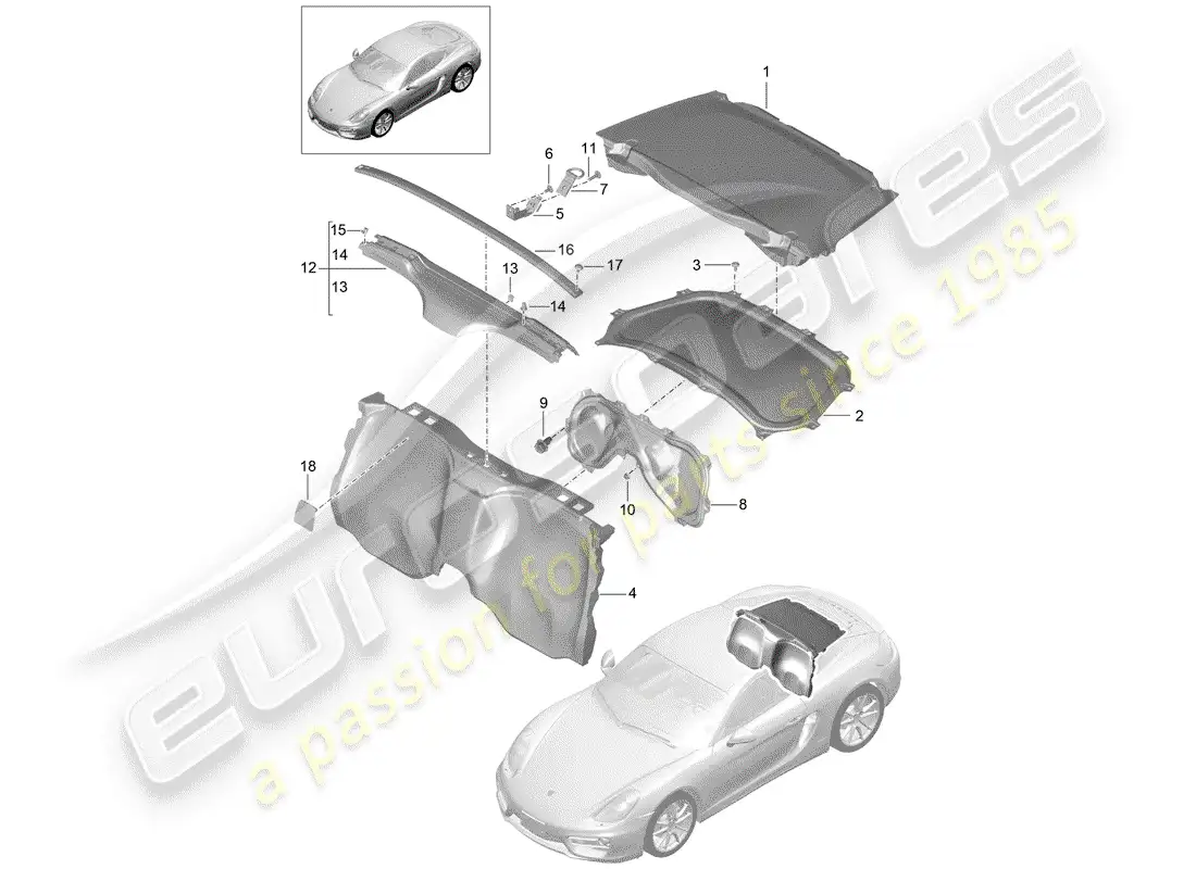 porsche 2014 (981 cayman) adornos diagrama de piezas