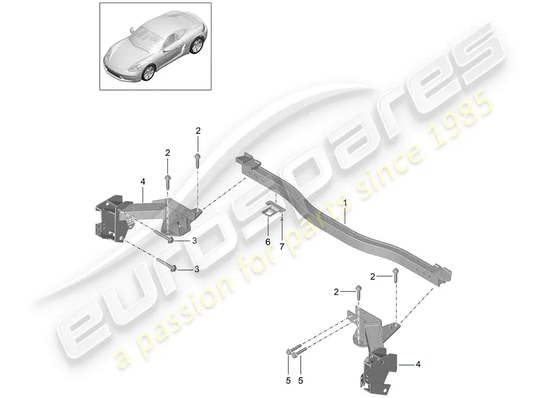 porsche 2018 (718 cayman) travesaño diagrama de piezas