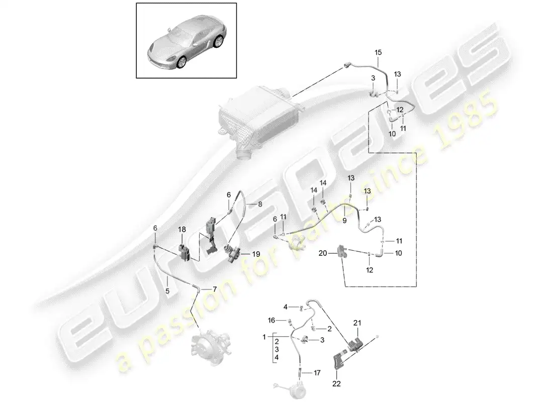 porsche 2019 (718 cayman) línea de control diagrama de piezas