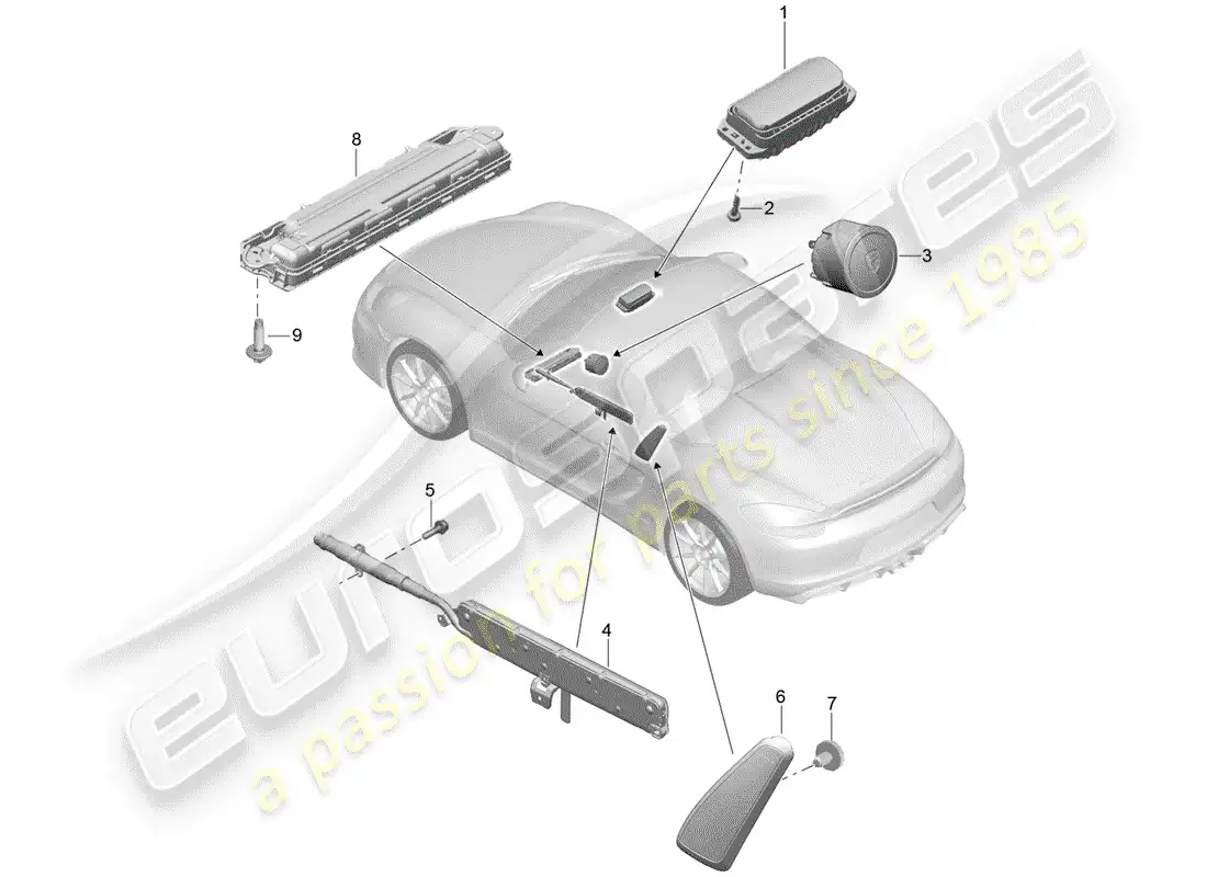 porsche 2016 (981 boxster spyder) bolsa de aire diagrama de piezas
