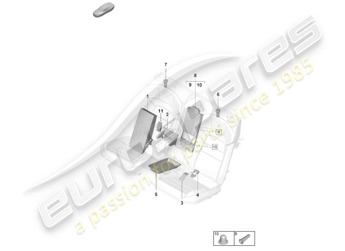 porsche 2022 (taycan 9j1-1) cubiertas de consola central diagrama de piezas