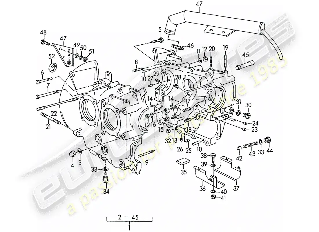 porsche 1955 (356/356a) crankcase - m 90 501 >> 91 000 diagrama de piezas