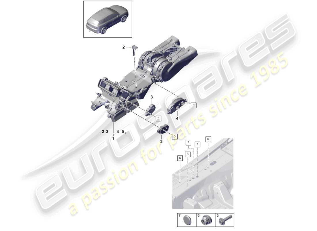 porsche 2023 (cayenne e3 9ya/9yb) diagrama de piezas del sistema de aire acondicionado/calefacción trasera 4-zone climatronic, boost