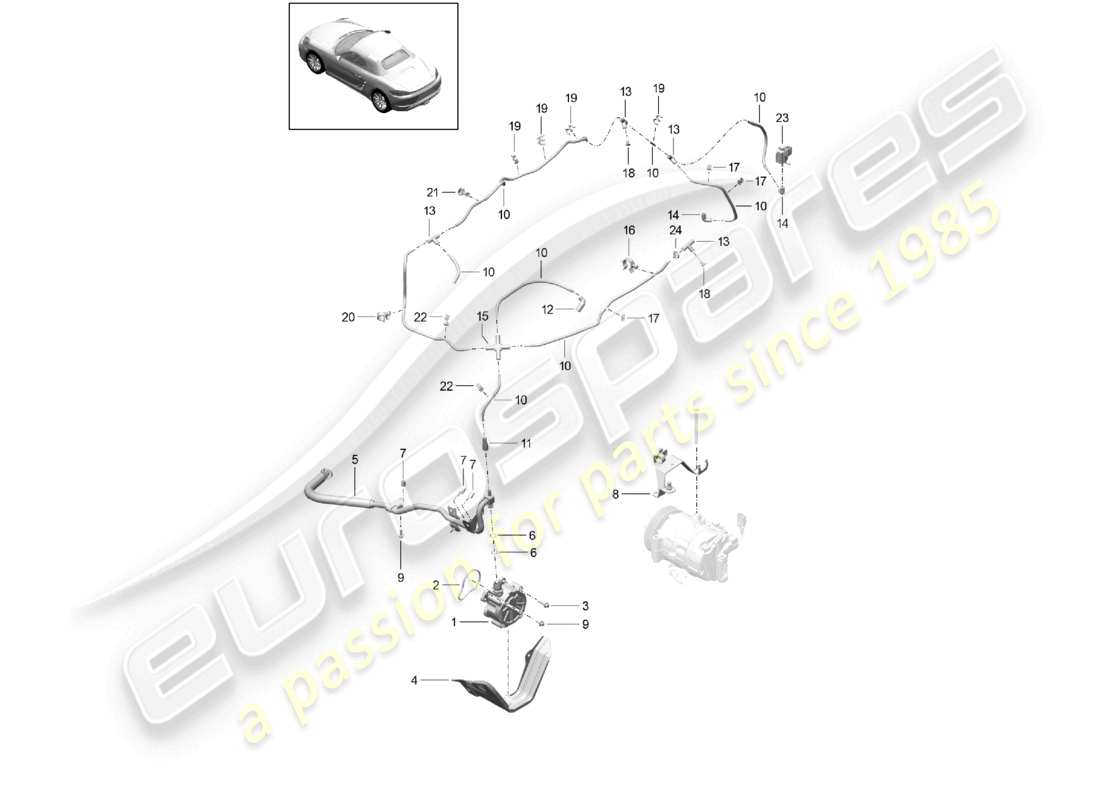 porsche 2022 (718 boxster) diagrama de piezas de la bomba de vacío del motor del sistema de vacío