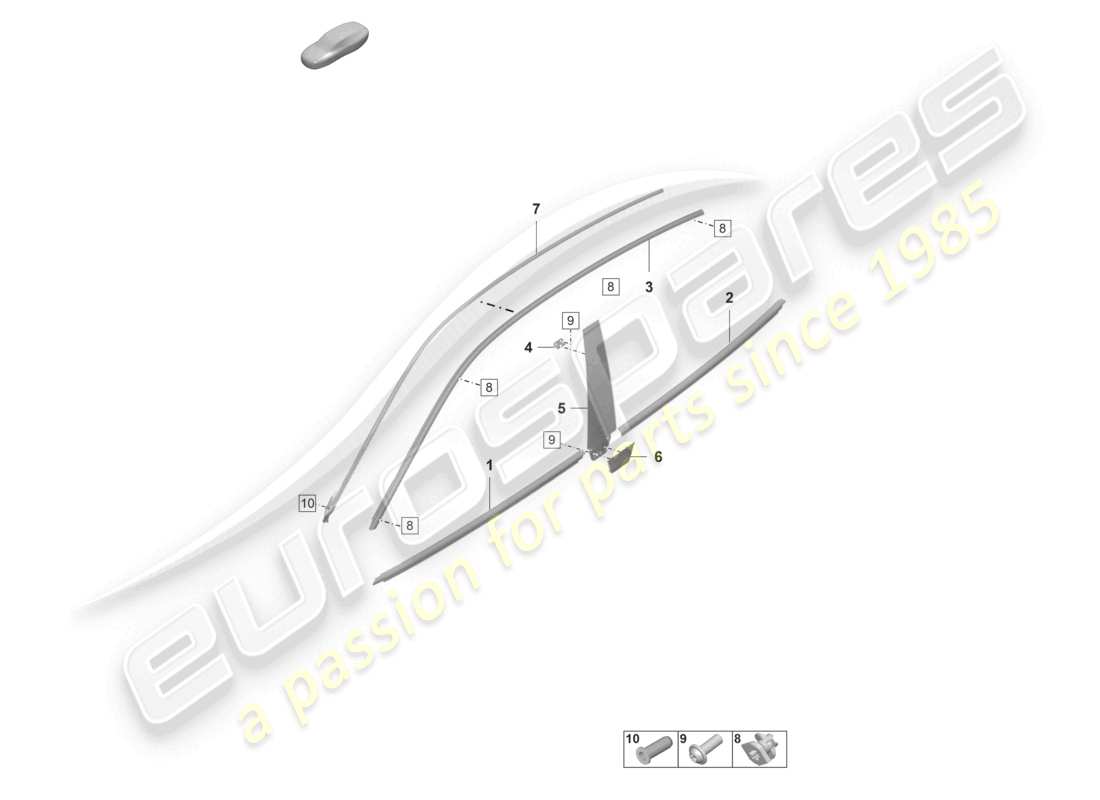 porsche 2025 (taycan 9j1-2) moldura para puerta delantera y trasera accesorios diagrama de piezas
