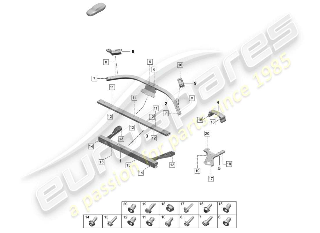 porsche 2025 (taycan 9j1-2) diagrama de piezas de accesorios de refuerzo del puntal de domo delantero y trasero