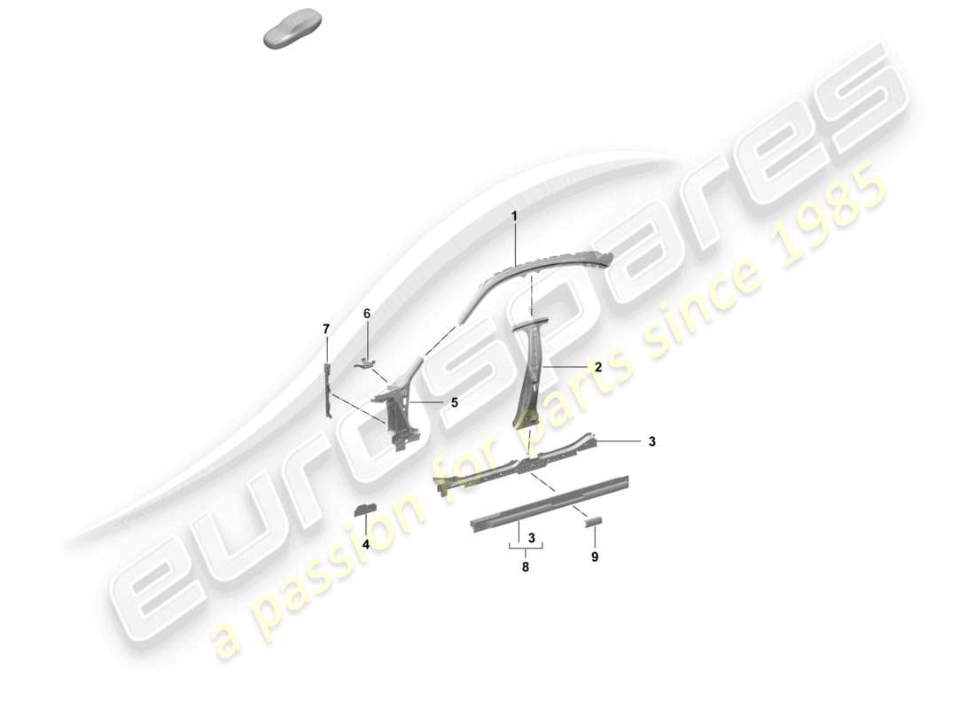 porsche 2025 (taycan 9j1-2) panel lateral, parte frontal interior, parte exterior diagrama de piezas