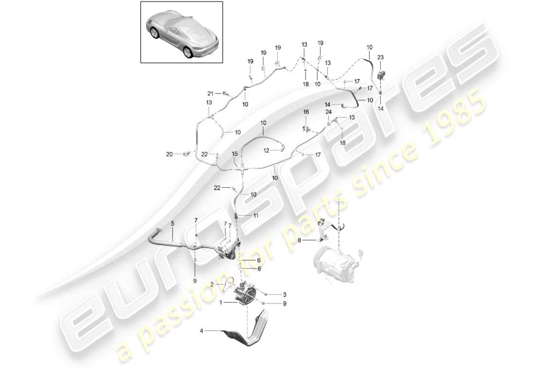porsche 2025 (718 cayman) diagrama de piezas de la bomba de vacío del motor del sistema de vacío
