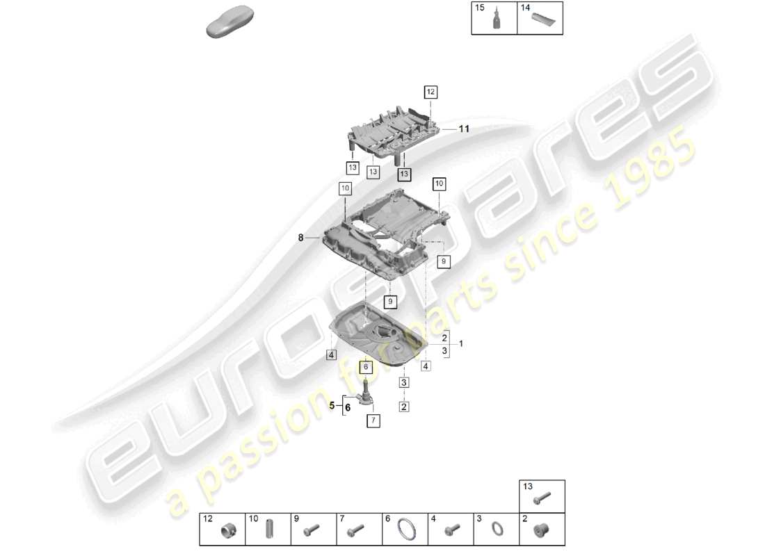porsche 2025 (cayenne e3 pa) diagrama de piezas del cárter de aceite de la carcasa conductora de aceite