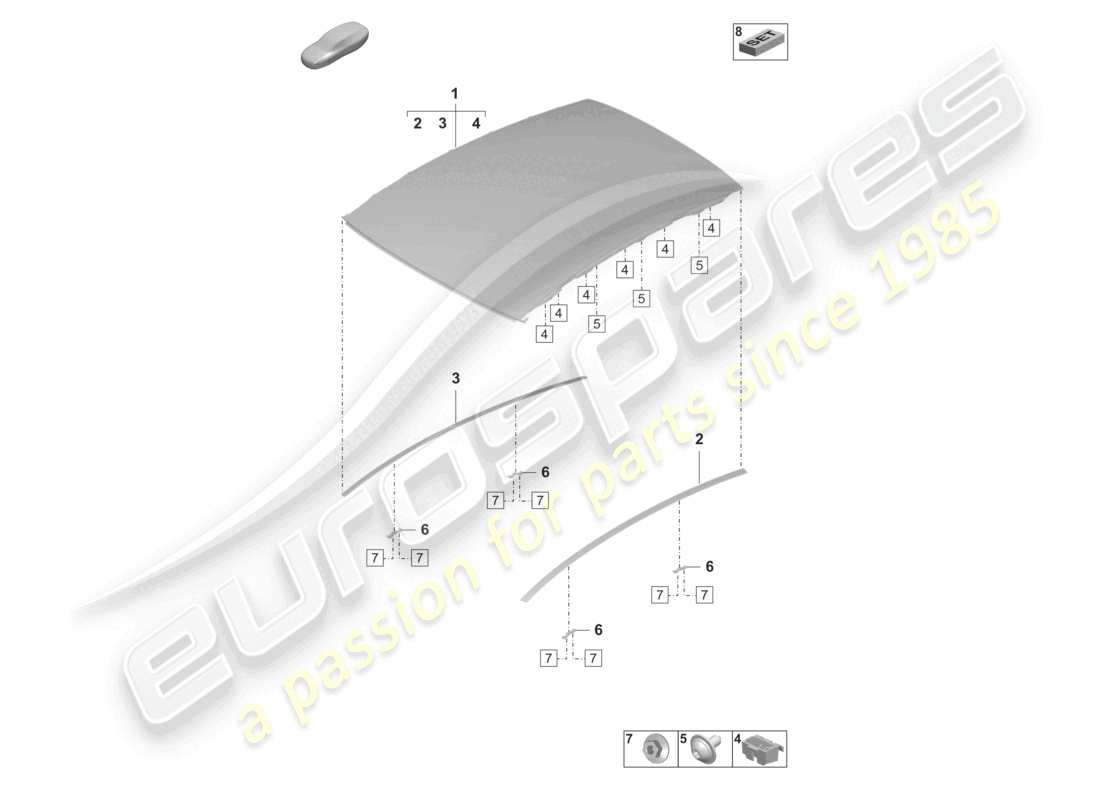 porsche 2021 (taycan 9j1-1) diagrama de piezas del techo de cristal