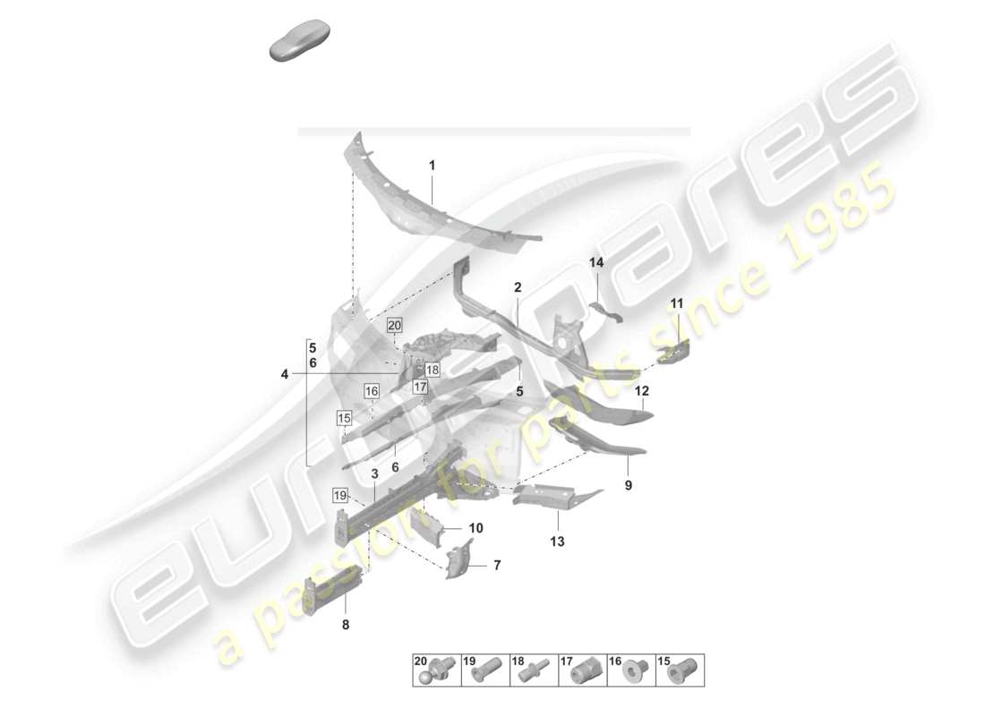 porsche 2021 (taycan 9j1-1) diagrama de piezas del soporte del puntal de suspensión del miembro lateral del extremo delantero
