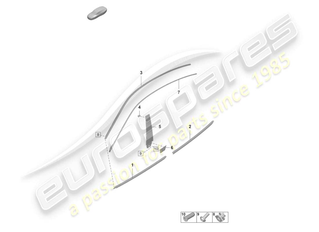 porsche 2021 (taycan 9j1-1) diagrama de piezas de moldura para puerta delantera y trasera