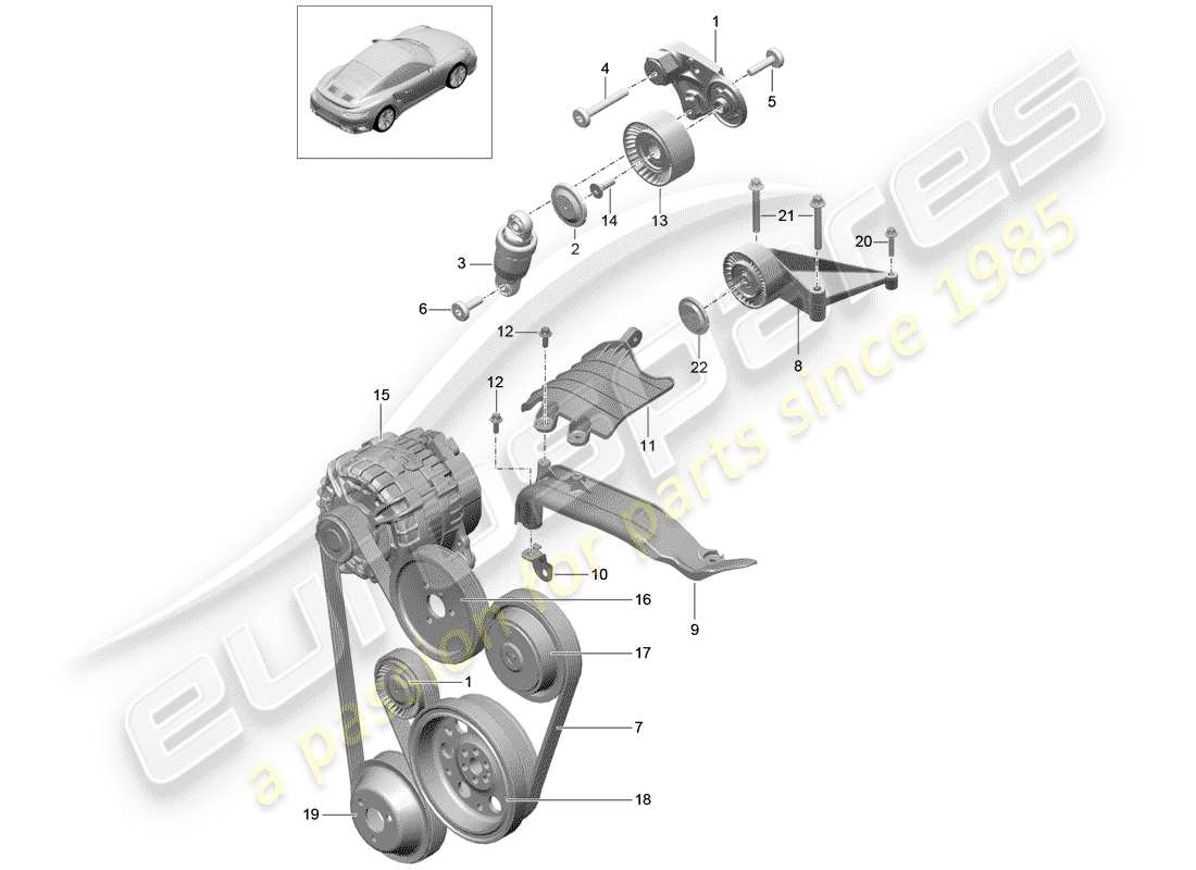 porsche 991 turbo (2018) diagrama de piezas del amortiguador tensionador de correa