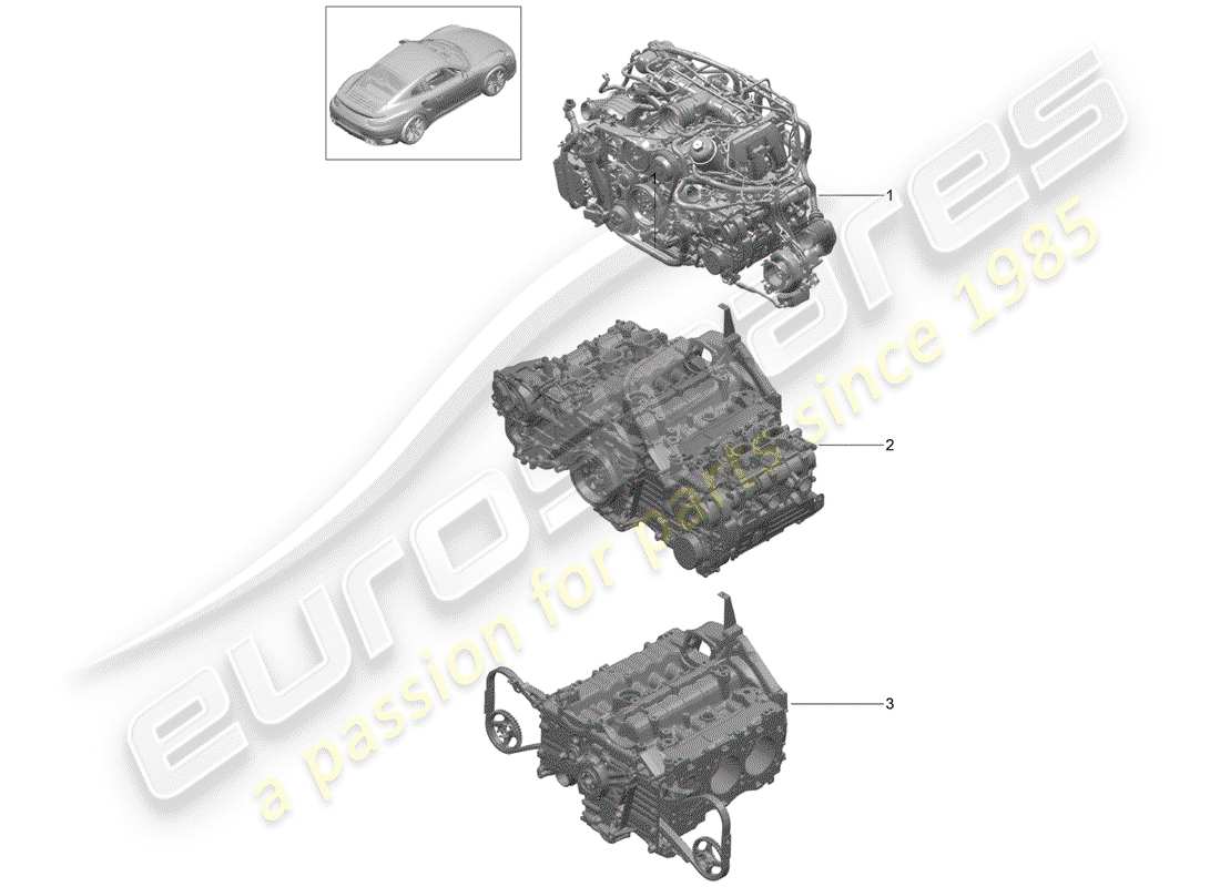 porsche 991 turbo (2018) diagrama de piezas del motor de repuesto