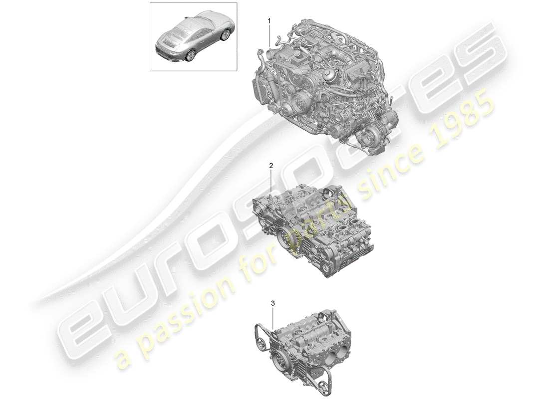 porsche 991 turbo (2018) diagrama de piezas del motor de repuesto