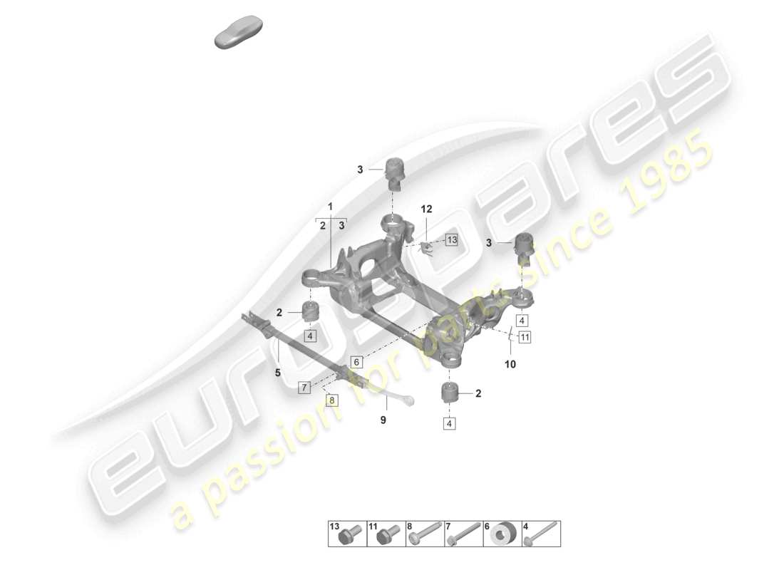 porsche 2021 (taycan 9j1-1) submarco de suspensión diagrama de piezas