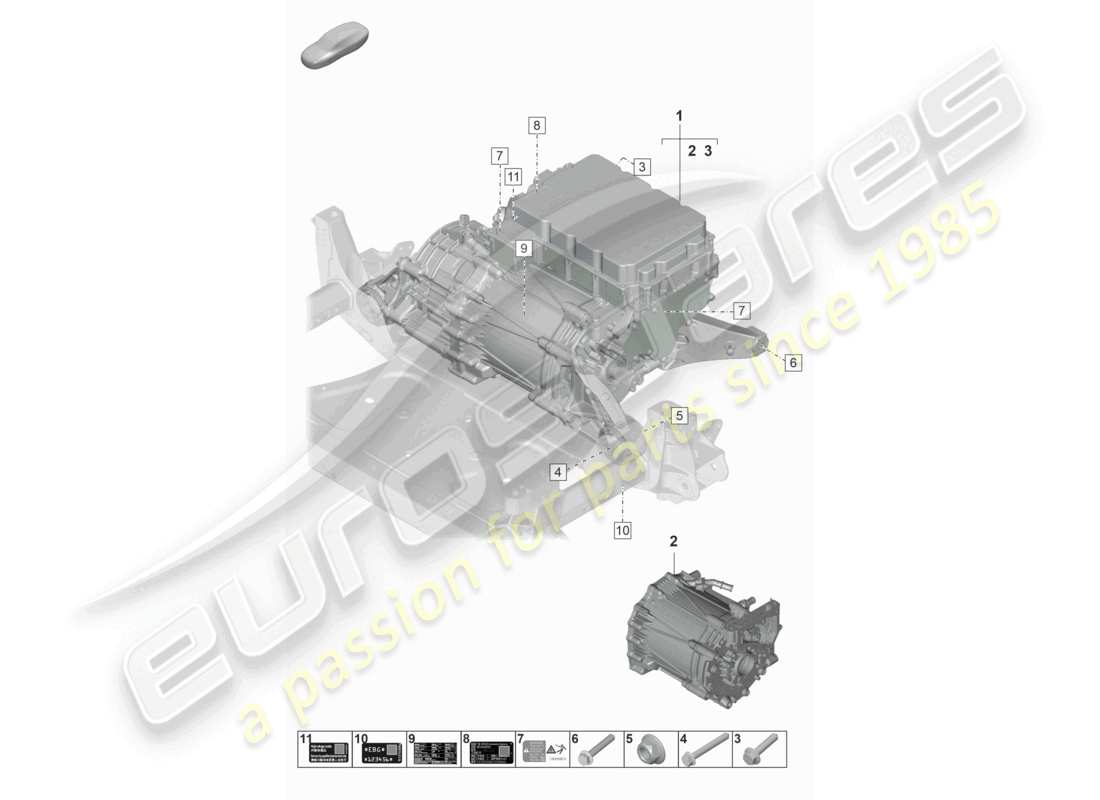 porsche 2021 (taycan 9j1-1) motor de repuesto motor de tracción para accionamiento eléctrico diagrama de piezas del eje delantero