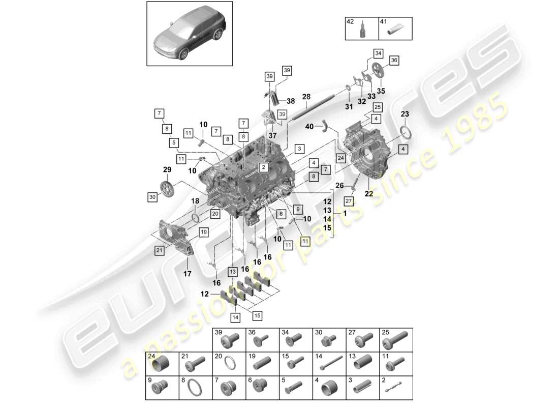 porsche 2022 (cayenne e3 9ya/9yb) diagrama de piezas de la carcasa del cárter