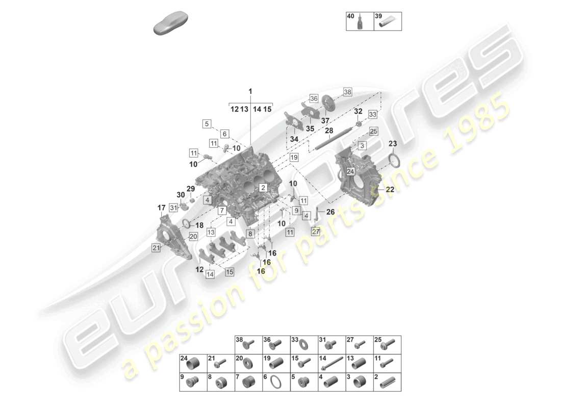 porsche 2022 (panamera 971-2) carcasa del cárter piezas individuales diagrama de piezas