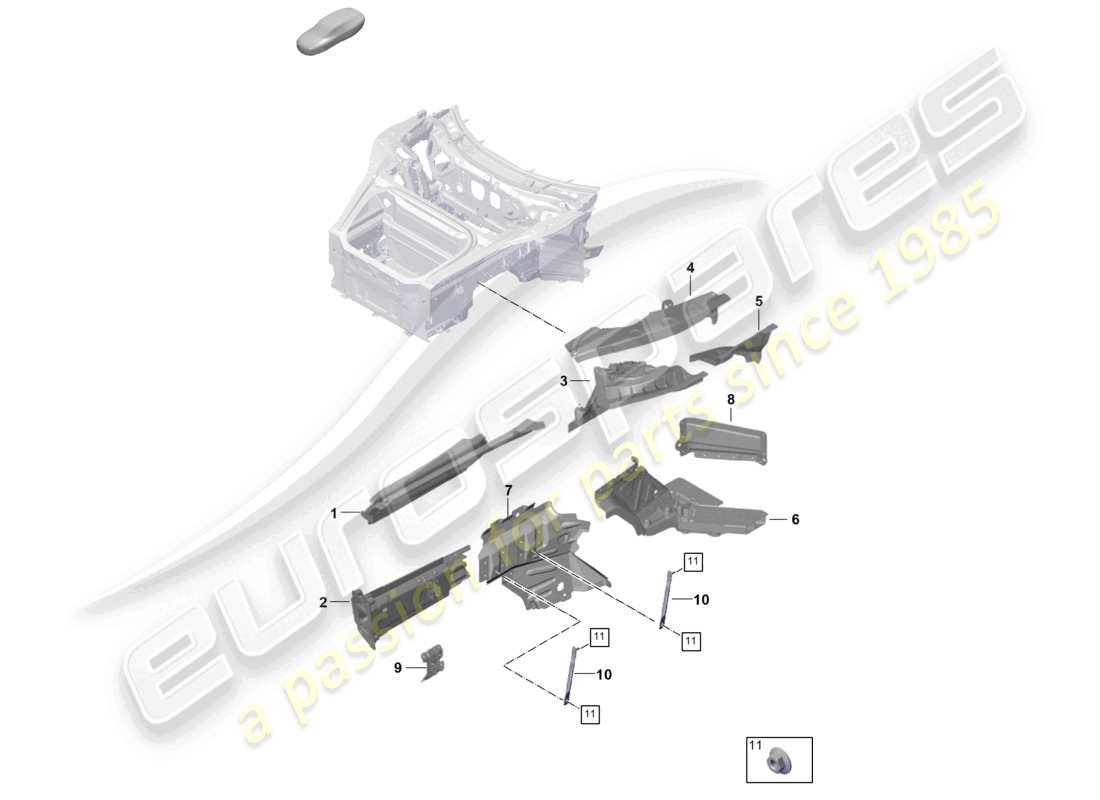porsche 2024 (992-2) diagrama de piezas del soporte del puntal de suspensión del miembro lateral del extremo delantero