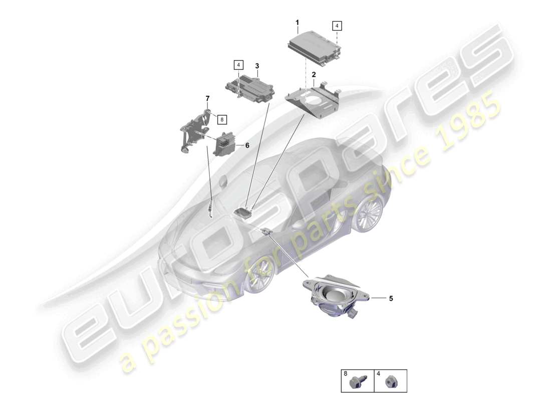 porsche 2022 (718 boxster spyder) diagrama de piezas de amplificadores