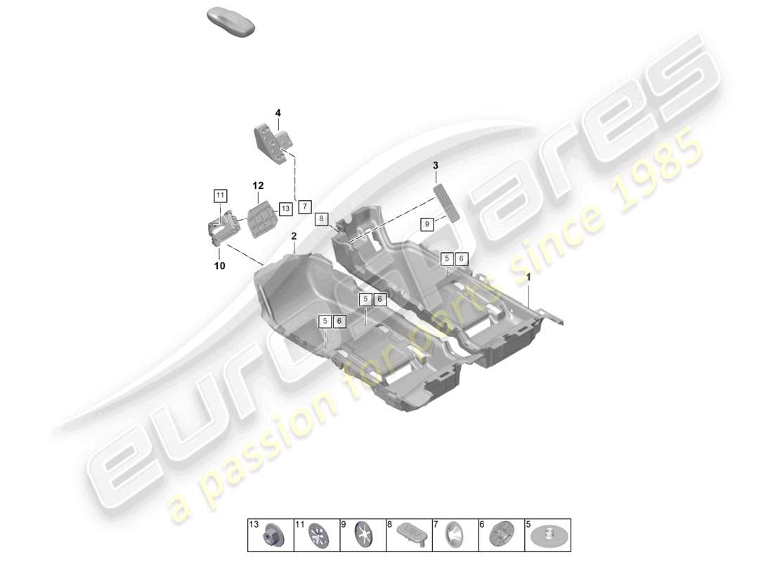 porsche 2021 (taycan 9j1-1) diagrama de piezas de molduras para pisos (alfombras)