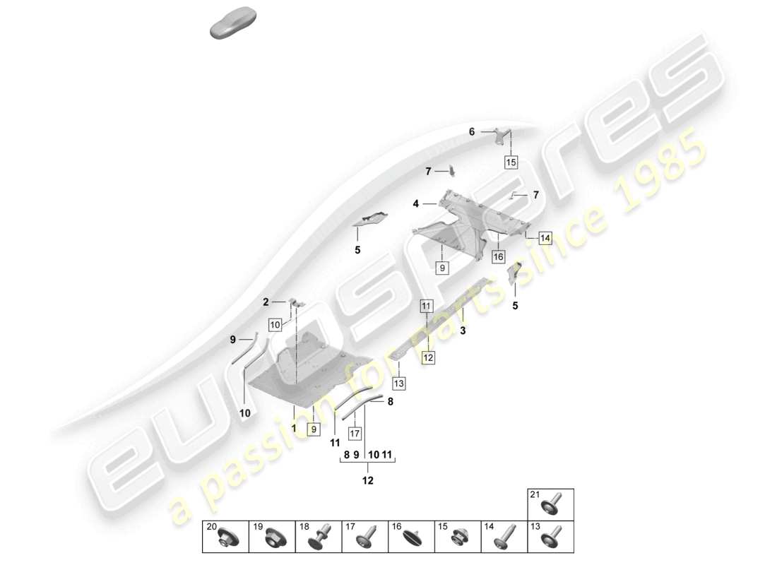porsche 2026 (taycan 9j1-2) moldura de bajos guía de aire accesorios diagrama de piezas