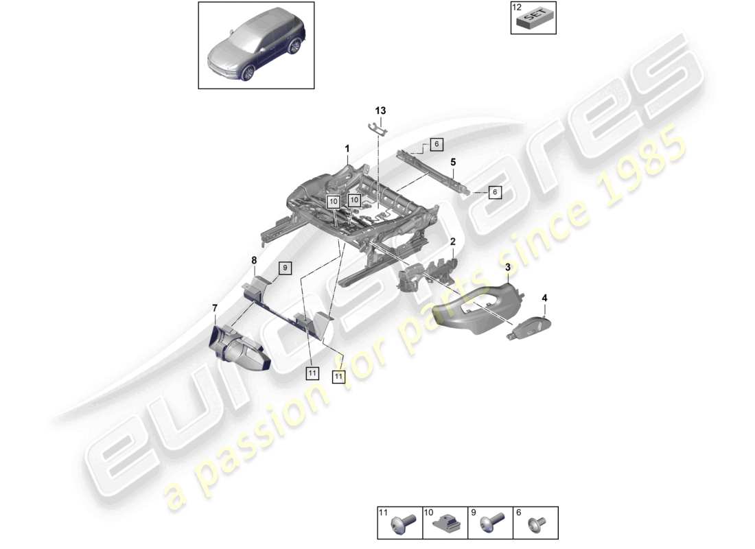 porsche 2023 (cayenne e3 9ya/9yb) estructura del asiento asiento estándar diagrama de piezas